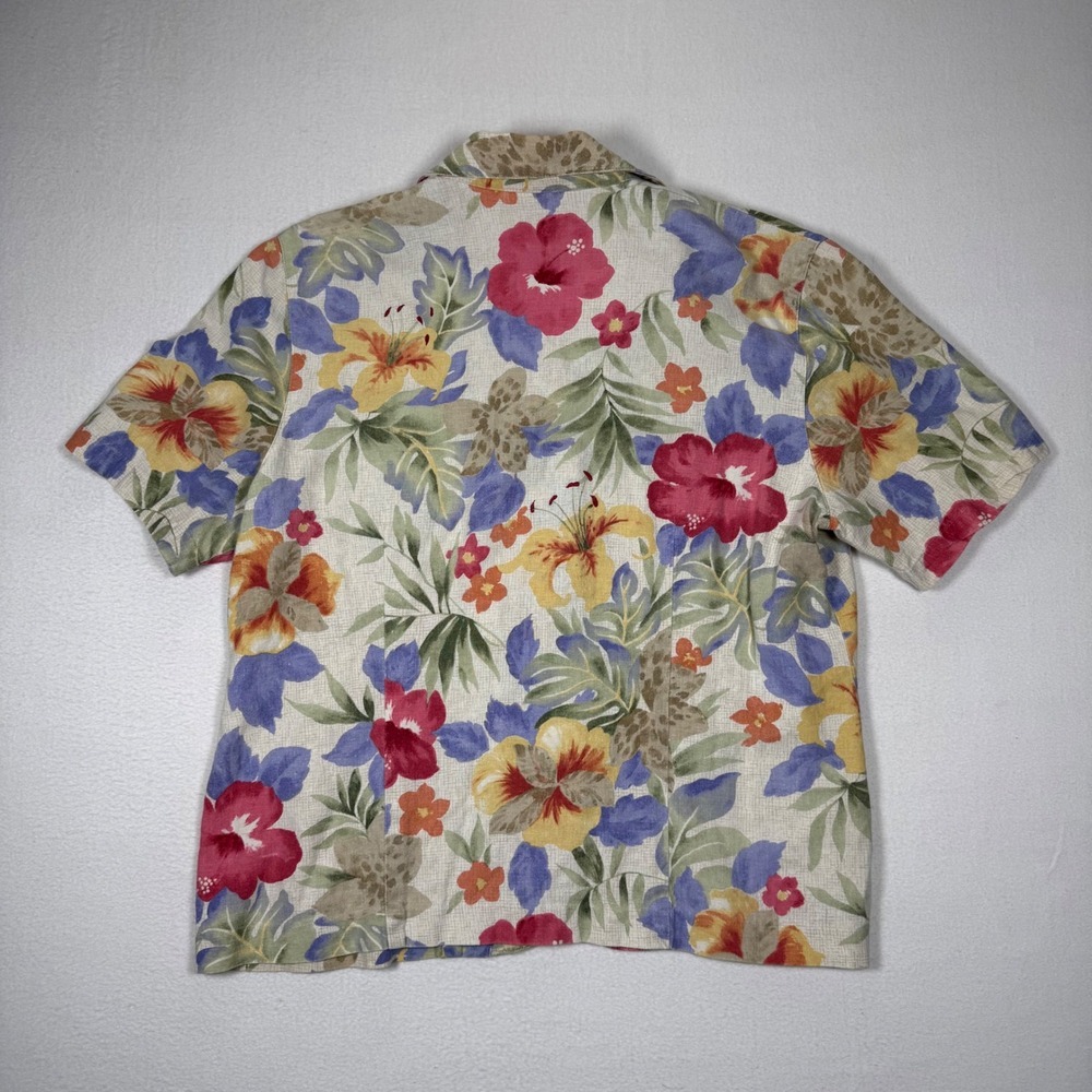 Alfred Dunner vintage Floral Linen Blend Button Down Shirt Tropical Hawaiian 14 - Picture 6 of 6